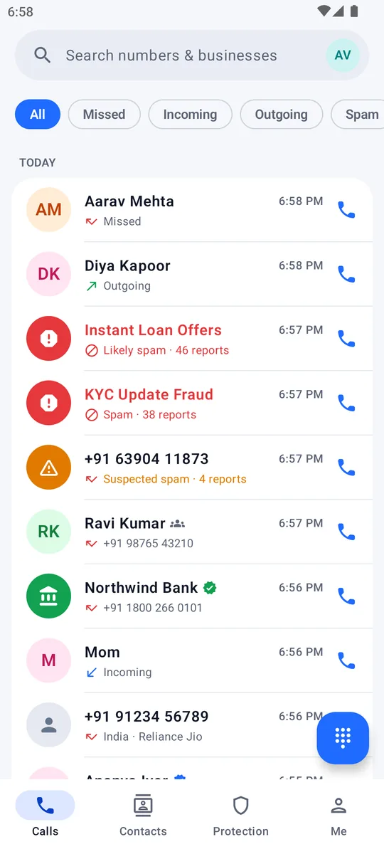 Call history with caller ID