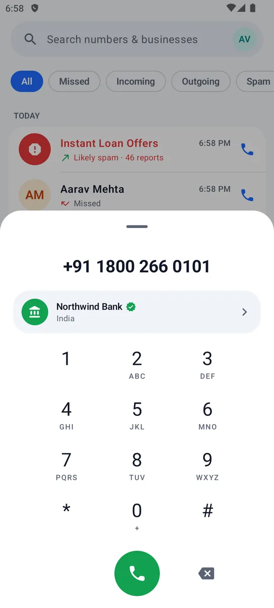 Dialer showing caller ID as you type