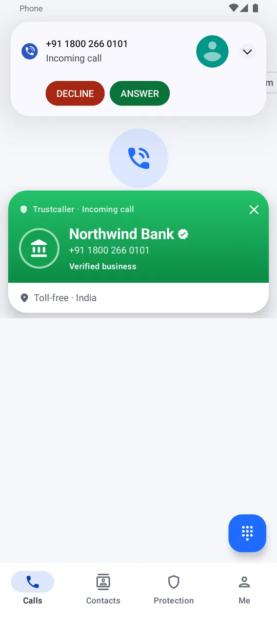 Caller ID popup for a verified business